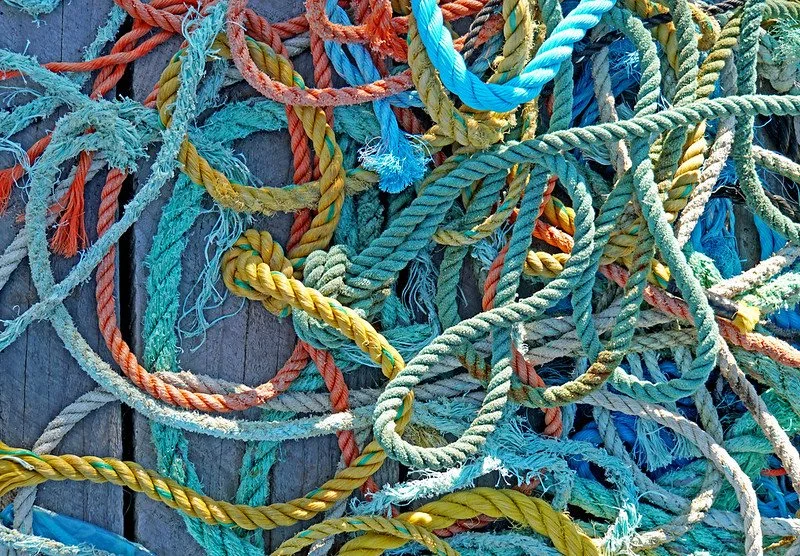 A mass of tangled rope in the sunshine